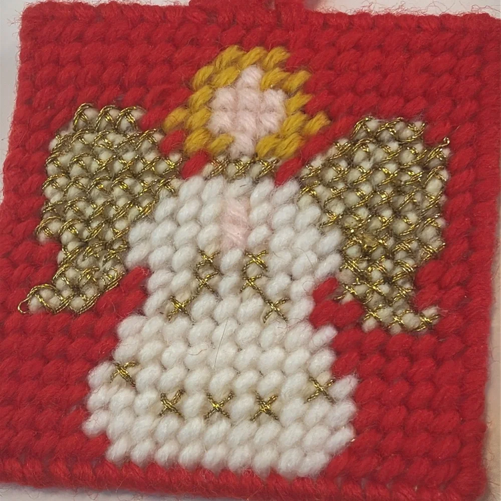 Handmade Yarn ornaments Vintage 80s Red and White Christmas Ornaments Craft Fair